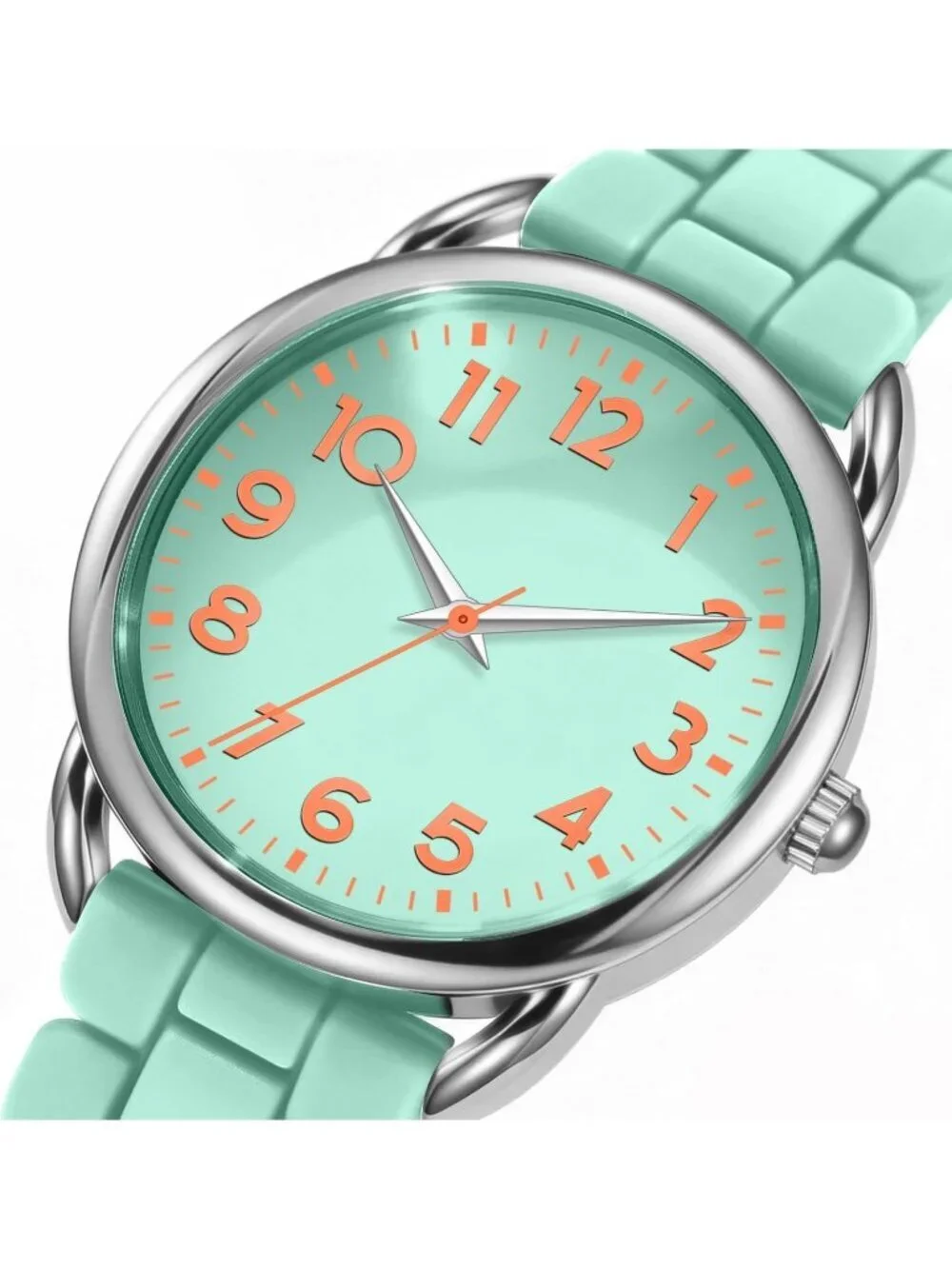 Women's Mint Big Face Easy Reader Silicone Strap Water Proof 35MM Wrist Watch